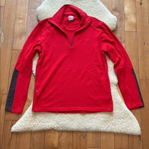 Icebreaker 260 1/2 zip, merino wool, red with dark brown-gray accents, men’s med